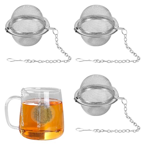 Tea Strainer Ball,3 PCS Stainless Steel Pieces Mesh Tea Ball Strainers,Tea Strainer Infuser Ball,Stainless Steel Tea Infuser B Alls Tea Filter B All with Extended Chain Hook