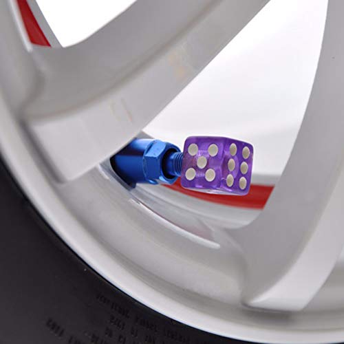 idain 4pcs Plastic Wheel Stem Tyre Air Valve Stem Caps Dice Shape Universal Stem Covers for Cars, SUVs, Bike, Trucks (Purple)