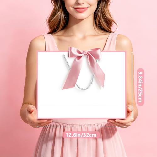 Image of JMANNI Gift Bags with Handles, 13 inch Medium Gift Bag for Presents, 2 Pcs Bags with 4 Tissue Paper and 2 Cards for Graduation Baby Shower Wedding Fathers Day Mother's Day Birthday Party(white pink)