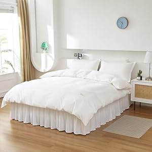 Meilawraparoundbedskirtthreefabricsideselasticdustruffled16inchtailoreddropeasytoinstallfaderesistantnaturalwhitequeenking  Urban Country Home Decor Meila wrap around bed skirt three fabric sides elastic dust ruffled 16 inch tailored dropeasy to install fade resistant natural white queenking  urban country home decor