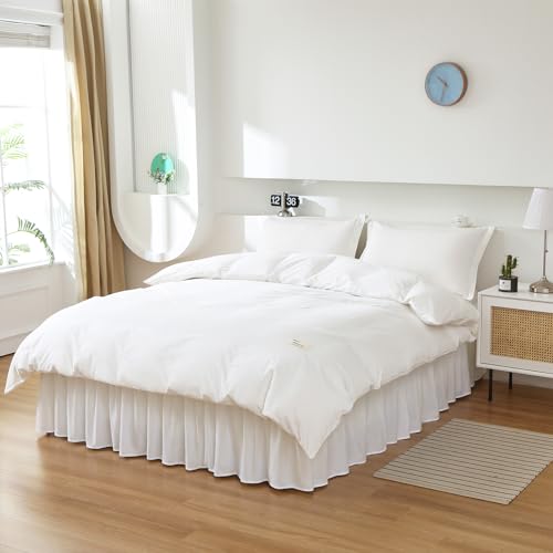 Meilawraparoundbedskirtthreefabricsideselasticdustruffled16inchtailoreddropeasytoinstallfaderesistantnaturalwhitequeenking  Urban Country Home Decor Meila wrap around bed skirt three fabric sides elastic dust ruffled 16 inch tailored dropeasy to install fade resistant natural white queenking  urban country home decor