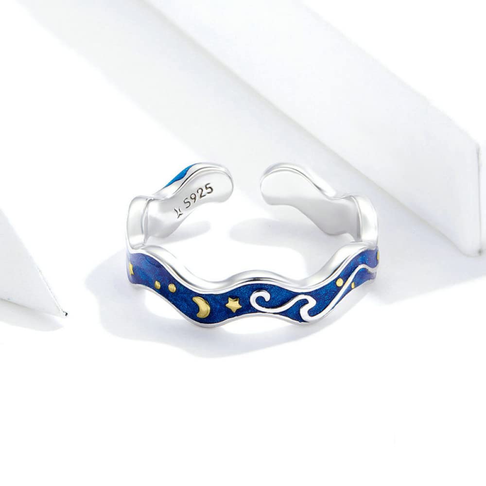 Anelli per Amanti per Coppia Accessori per Gioielli con Anello per Dito Aperto Blu Stellato di Van Gogh