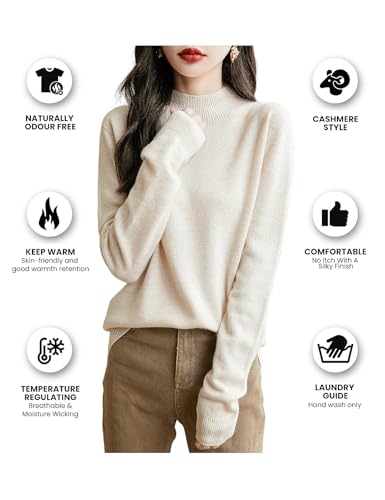 Women's 100% Merino Wool Seamless Sweater Mock Neck First-Line Ready to Wear Long Sleeve Knitted Pullover Tops3