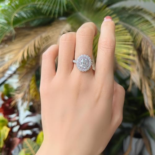 DovEggs Ruby Rings Engagement Ring for Women 2ct Oval Cut Created Ruby/Cut Moissanite, Milgrain Floral Double Halo Wedding Ring Moissanite Accents 14K Gold QUALITY Sterling Silver2