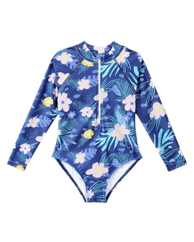 Century Star Long Sleeve Swimsuit Girls Toddler Kids Teen Rash Guard One Piece Bathing Suit Cute Swimwear UPF50+ Zipper 2-15Y