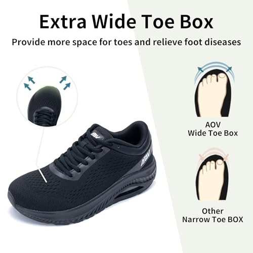 Image of AOV Wide Toe Box Shoes Women Arch Support Walking Shoes Plantar Fasciitis Orthotic Tennis Sneakers