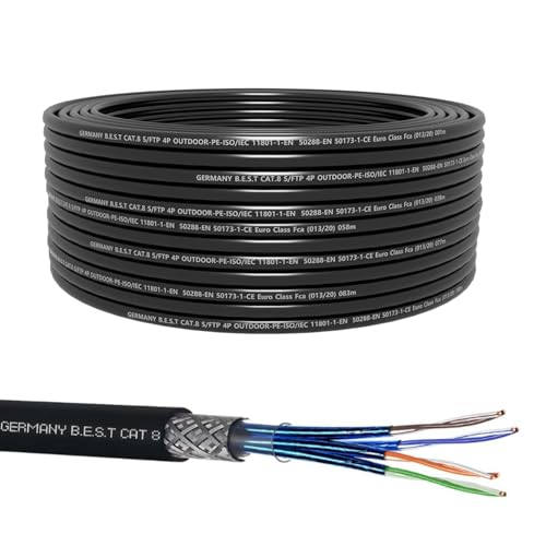 Germany B.e.s.t 50M CAT 8 Erdkabel Netzwerkkabel Outdoorkabel Kupfer LAN Kabel Ethernetkabel S/FTP 40 Gbit/s Kat 8 reines Kupfer Datenkabel PoE++ LSZH Datenkabel Simplex