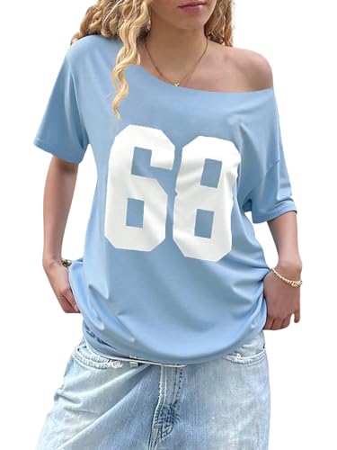 Image of SXV STYLE Women's Casual Numeric Print Short Sleeve T-Shirt, Summer
