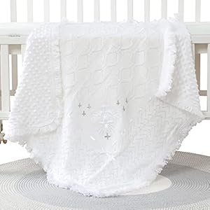 Booulfi Baby Christening Blanket Newborn Unisex Baptism White Baby Blanket Shawl Knitted Baptism Blankets for Babies