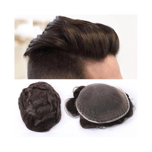 Pelucas para hombre realistas Peluca de encaje suizo con nudo blanqueado for hombre, peluquín de cabello humano indio, pelucas masculinas con Base de encaje completo, piezas de cabello Peluca de ancia
