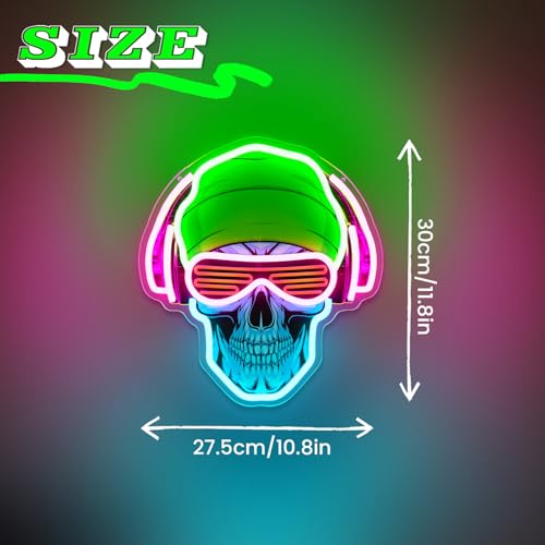 Image of Headphones Skull Neon Sign, LED Gamer Neon Light, Dimmable Gaming Neon Signs for Bedroom, Gaming Room, Man Cave, Party, Cool Aesthetic Room Decor for Teens Boys