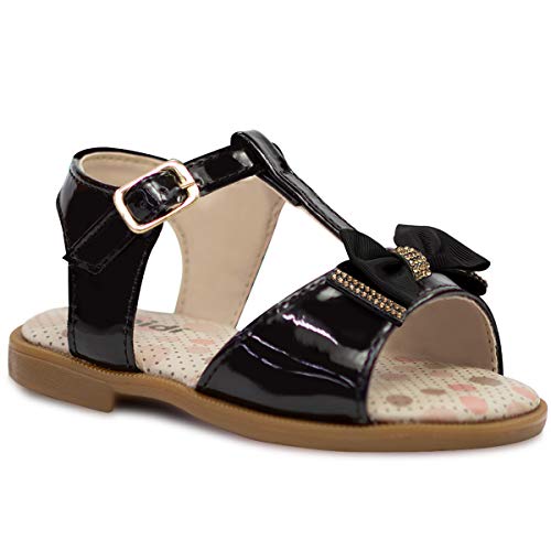 Kit com Duas Sandálias Rasteira Laço Infantil Menina (92) - Rosa e Preta - 26