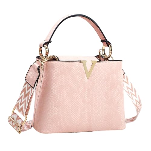 Image of Satchel Bag for Women, Crocodile Leather Purse Top Handle Purse Small Crossbody Handbag Women's Shoulder Tote Bag (Pink)