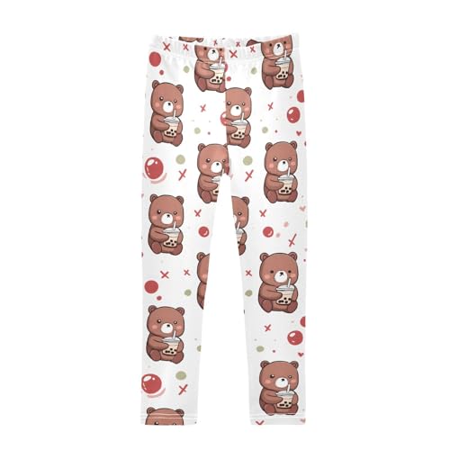ALAZA Girls' Leggings Children's Yoga Pants Skinny Printed Dance Little Bear Comfortable 4T