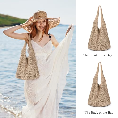 Image of Straw Beach Bags for Women - Summer Woven Tote Bag Shoulder Handbags, Large Beach Bag for Women for Holiday