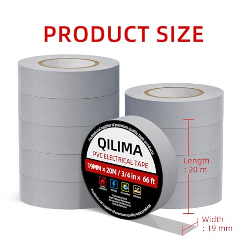 Image of QILIMA Electrical Tape 10 Pack 3 /4-Inch by 60 Feet,Lead-Free Flame Retardant Electrical Tape, Adhesive for General Home Vehicle Auto Car Power Circuit Wiring Sliver (130mic)