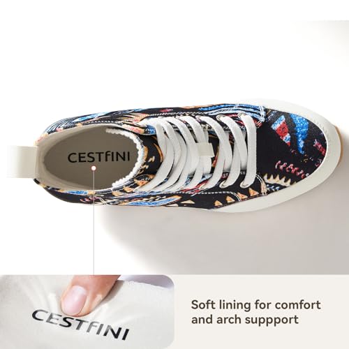 Cestfini Graffiti High Top Sneakers for Women Breathable White Black Platform Sneakers Lace up Womens Canvas Shoes3