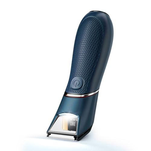 Image of Rechargeable Body Trimmer for Men: Pubic Hair Trimmer with Mirror & LED, IPX7 Waterproof Electric Shaver for Pubic Hair, Ceramic Blades, 90-Min Battery, Travel Lock - Cyan