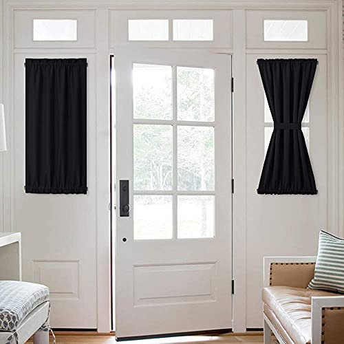 Nicetown Blackout Door Curtain Panel Slidelight Curtain, Thermal Insulated Blackout Half Window French Door Curtain Blind Shade For Kitchen (1 Panel, 25W By 40L Inches, Black) #TOP5