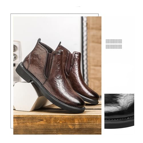 Men's Leather Chunky Heel Chukka Ankle Boots Retro Gradient Round Head Block Heel Non-Slip Business Chelsea Boots Work Comfortable Short Boots2