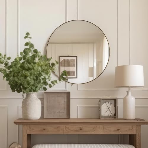 Image of ANDY STAR Gold Round Mirror, 36'' Brushed Gold Circle Bathroom Mirrors in Stainless Steel Metal Frame 1 inch Deep Set Design