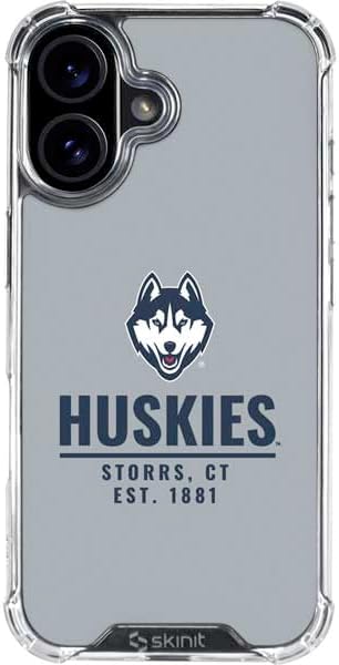 Skinit Clear Phone Case Compatible with iPhone 16 - Officially Licensed University of Connecticut Huskies UConn Design