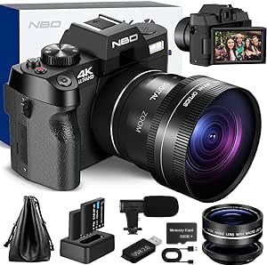 Cámara Digital NBD 4K 48MP con Enfoque Automático y Zoom Digital 16X, Pantalla Abatible de 3.0 Pulgadas con Rotación de 180 Grados, Lente Gran Angular y Macro, Tarjeta de Memoria de 32GB