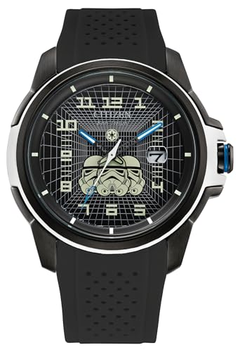 Image of Citizen Men's Eco-Drive Star Wars Imperial Storm Trooper Black Ion Plated Stainless Steel Case Watch, Perforated Black Silicone Strap, Black Dial, 3 Hand (Model: AW1659-00W)