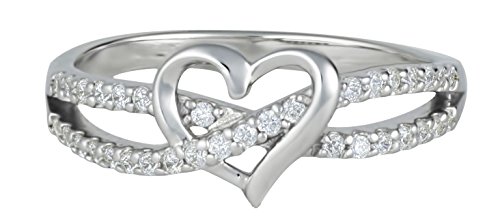 Womens Promise Ring: Sterling Silver Heart Eternity Band for Her CZ Simulated Diamond2