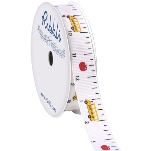 Ribbli Grosgrain Ruler & School Bus Craft Ribbon 5/8-Inch 10-Yard Spool White/Yellow/Red Use for Teacher Appreciation Gift Back to School Decoration Wreath Gift Wrapping All Crafting and Sewing