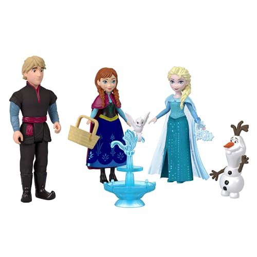 Mattel Disney Die Eiskönigin Spielzeug kleine Puppen im 4er-Set mit Anna ELSA Kristoff Olaf sowie Brunnen und 3 Zubehörteile zum Geschichtenerzählen inspiriert vom Film JJP89