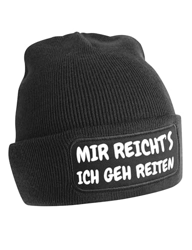 NIMAMA Mütze Beanie Mir REICHTS Ich GEH Reiten Wintermütze Statement Spruch Print Geschenk Unisex Strickmütze für Herren und Damen - Schwarz