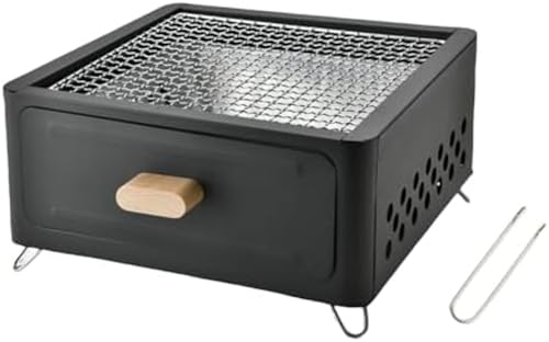 Euiuxoyミニバーベキューコンロ 焚火コンロ キャンプ用グリル 31cm*31cm BBQ卓上コンロ 焚き火台 肉コンロ キャンプ用品 卓上焼き 炭火焼き バーベキュー ベーキングトレイ付 串焼 炭火暖房 携帯便利 アウトドア愛好者のプレゼント (A)