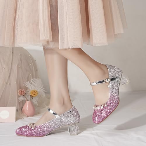 Girls Dress Shoes Flower High Heel Sparkle Princess Flats Party Glitter Crystal Wedding Shoes for Kids Toddler4