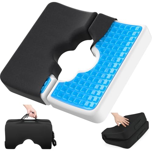 Bed Sore Cushion Gel Wheelchair Seat Cushion 18x16 Relieve Sciatica Back Coccyx & Ulcer Pain Foldable Ergonomic Cushion for Bedridden Elderly with Anti-Slip Cover & Handle