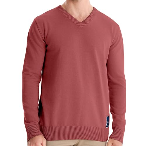 Suéter negro con cuello en V para hombre, ligero, ajustado, suéter de punto casual, manga larga, mezcla de lana, rosso, S