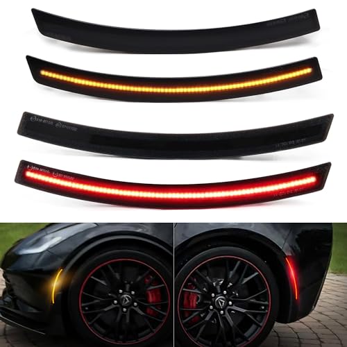 Bestview Front & Rear Bumper LED Side Marker light Red & Amber For 2014-2019 Chevy Corvette C7, Smoke Lens Led Side Marker Lights Front & Rear Sit Car Led Side Marker Lamp Kit - pack of 4