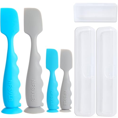 Image of NFSVLB Diaper Cream Spatula with Case,2 Large 2 Mini Butt Paste Spatula with 3 Travel Case,Soft Baby Butt spatula Diaper Cream Applicator diaper Rash spatula Bum spatulas Brush (Blue-Gray)