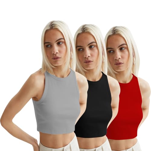 Image of KERI PERRY Tops for Women Crop Top for Women's Tank Activewear Tee Sports Western Casual Cotton Camisole Pack of 3 Combo