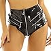 Women G-String Thongs High Gloss PVC Leather Sexy Open File Shaping Zipper High Waist Sexy Shorts sexy (Black, XXL)