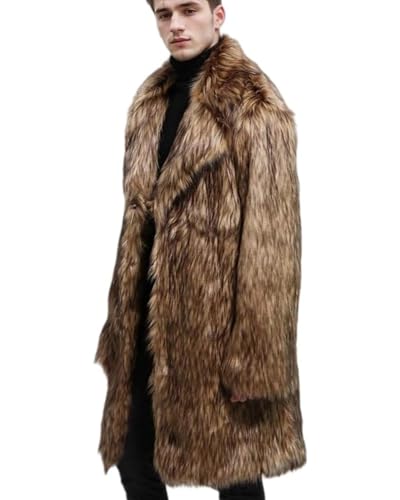 Image of UMREN Mens Warm Leopard Faux Fur Coats Jacket Long Luxury Overwear Parka Cardigans