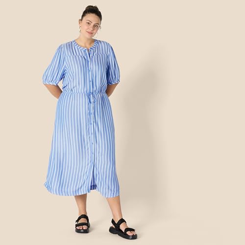 Image of Amazon Essentials Women's Fit and Flare Half-Sleeve Waisted Midi A-Line Dress with Pockets