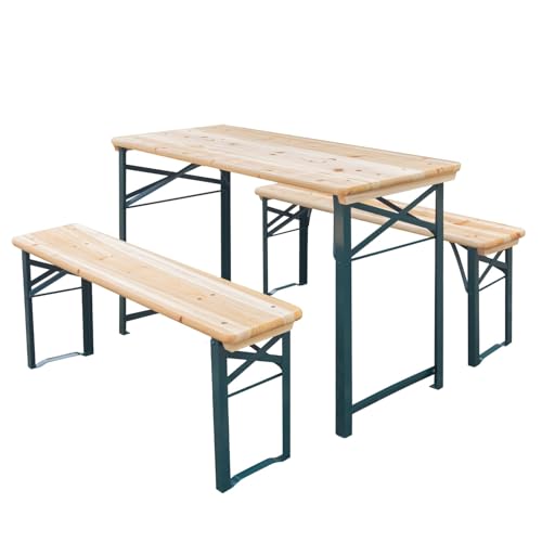 MELLCOM Folding Picnic Table Set with 2 Benches, 4Ft Portable Cam...