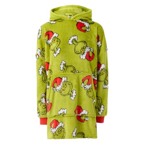 The Grinch Adults Oversized Wearable Blanket | Men & Womens Fleece Fluffy SANTA Hat Embroidered Christmas Hooded Pullover | Seasonal Heavyweight Hoodie Loungewear | Xmas Movie Merchandise Gift