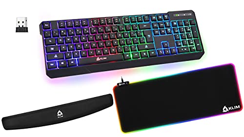 KLIM Wireless Gaming Bundle - Wireless Gaming Keyboard + RGB XL Mousepad + Wrist Rest - KLIM Chroma Wireless Gaming Keyboard + KLIM Supremacy Mousepad + KLIM Wrist Rest - New 2021 - Black