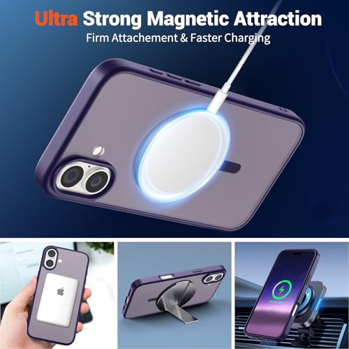 Image of SUPFINE Magnetic for iPhone 16 Plus Case(Compatible with MagSafe)(Military Grade Drop Protection) Slim Translucent Matte Shockproof with Anti-Fingerprint Phone Case,Dark Purple