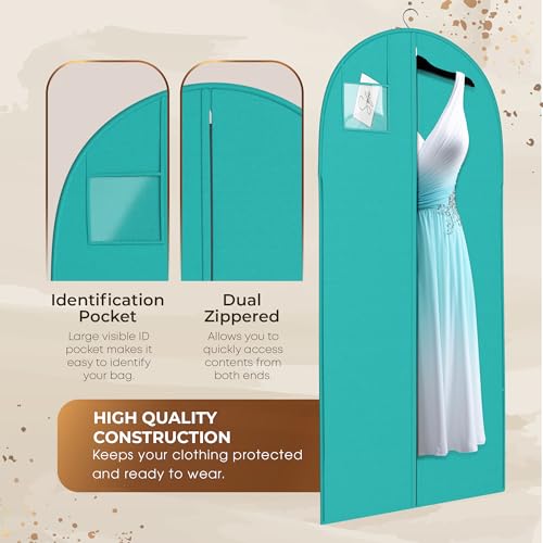 Luxury On the Go Long Formal Dress Bag – 54" Hanging Garment Bag for Dresses, Prom & Bridesmaid– Long Garment Bags for Hanging Clothes Lightweight & Tear-Resistant with Clear ID Window – 5 Pack - Thumbnail 4