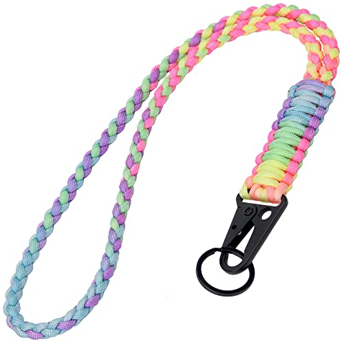 Laredtree Heavy Duty Paracord Lanyard Keychain, Paracord Necklace Cell Phone Keychain Whistles Wrist Braided Strap For Men Women Outdoor Activities, Camera, Traveling(Bright Rainbow) #TOP29