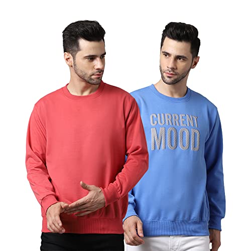 Image of Mack Jonney Fleece Round Neck Printed Sweatshirt for Men (Pack of 2)-SW RRN PNK 49 Sky 02-P