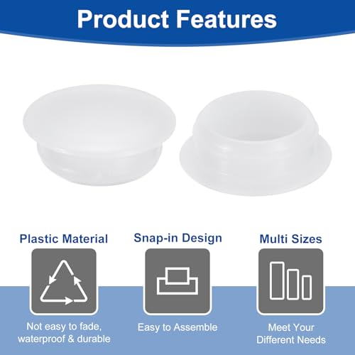 Image of uxcell 200Pcs Screw Hole Plugs, 16mm(5 /8 inch) Dia Plastic Round Button Plugs Snap in Locking Hole Covers Flush Type Caps for Furniture Cabinet, Transparent